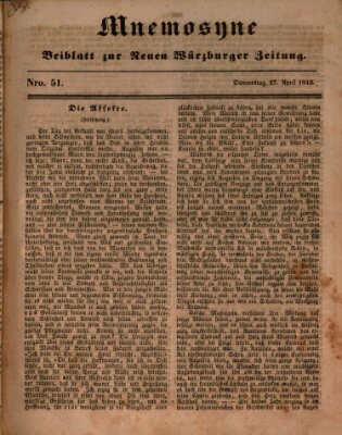 Mnemosyne (Neue Würzburger Zeitung) Donnerstag 27. April 1843