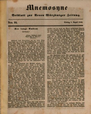 Mnemosyne (Neue Würzburger Zeitung) Dienstag 1. August 1843