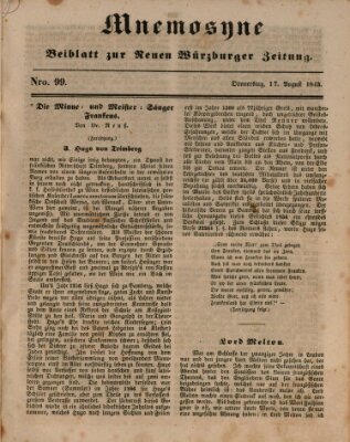 Mnemosyne (Neue Würzburger Zeitung) Donnerstag 17. August 1843