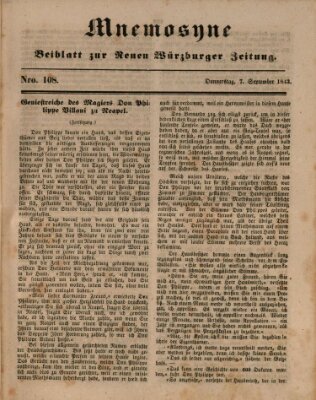 Mnemosyne (Neue Würzburger Zeitung) Donnerstag 7. September 1843