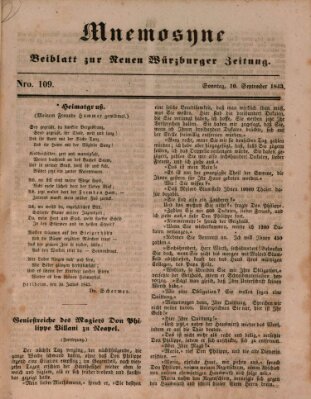 Mnemosyne (Neue Würzburger Zeitung) Sonntag 10. September 1843