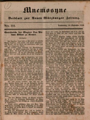 Mnemosyne (Neue Würzburger Zeitung) Donnerstag 14. September 1843