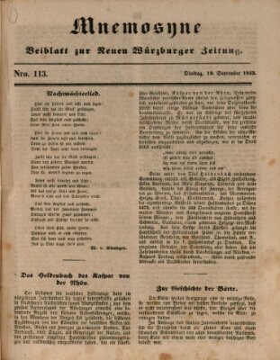 Mnemosyne (Neue Würzburger Zeitung) Dienstag 19. September 1843