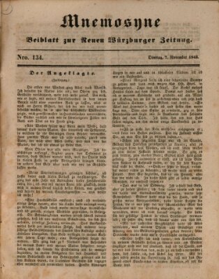 Mnemosyne (Neue Würzburger Zeitung) Dienstag 7. November 1843