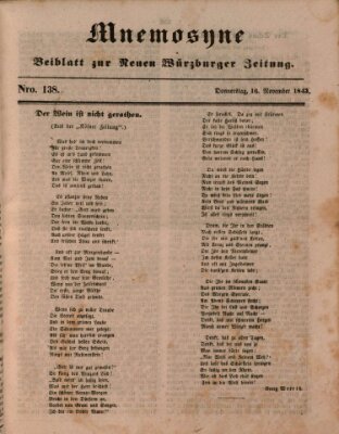 Mnemosyne (Neue Würzburger Zeitung) Donnerstag 16. November 1843