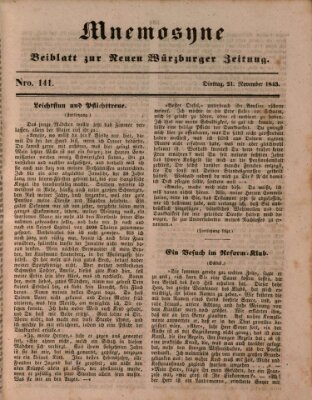 Mnemosyne (Neue Würzburger Zeitung) Dienstag 21. November 1843