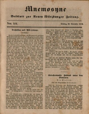 Mnemosyne (Neue Würzburger Zeitung) Dienstag 28. November 1843