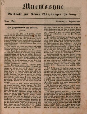 Mnemosyne (Neue Würzburger Zeitung) Donnerstag 21. Dezember 1843