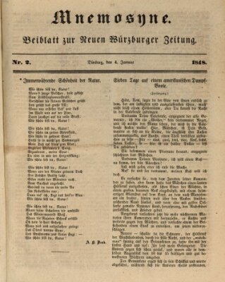 Mnemosyne (Neue Würzburger Zeitung) Dienstag 4. Januar 1848