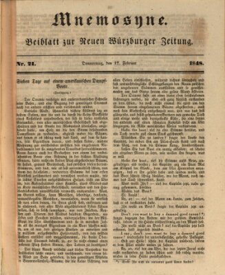 Mnemosyne (Neue Würzburger Zeitung) Donnerstag 17. Februar 1848