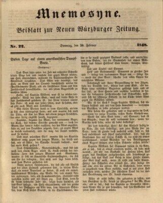 Mnemosyne (Neue Würzburger Zeitung) Sonntag 20. Februar 1848