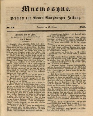 Mnemosyne (Neue Würzburger Zeitung) Sonntag 27. Februar 1848