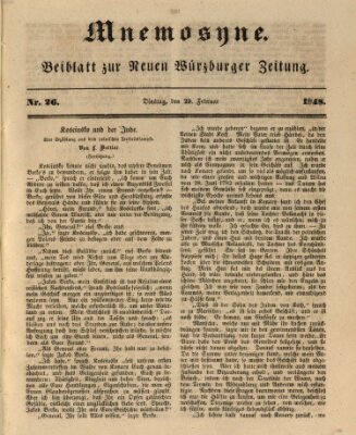 Mnemosyne (Neue Würzburger Zeitung) Dienstag 29. Februar 1848