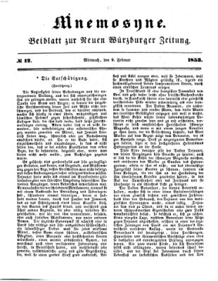 Mnemosyne (Neue Würzburger Zeitung) Mittwoch 9. Februar 1853