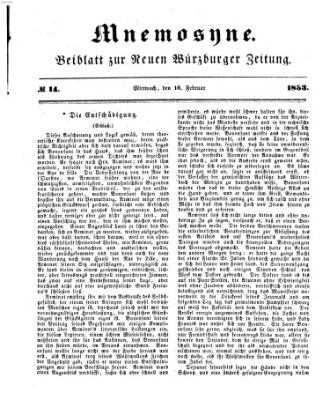 Mnemosyne (Neue Würzburger Zeitung) Mittwoch 16. Februar 1853