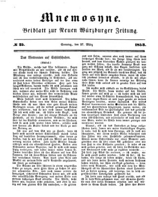 Mnemosyne (Neue Würzburger Zeitung) Sonntag 27. März 1853