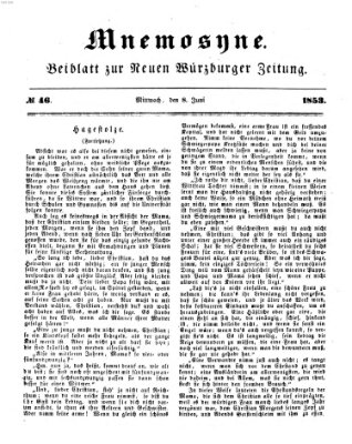 Mnemosyne (Neue Würzburger Zeitung) Mittwoch 8. Juni 1853