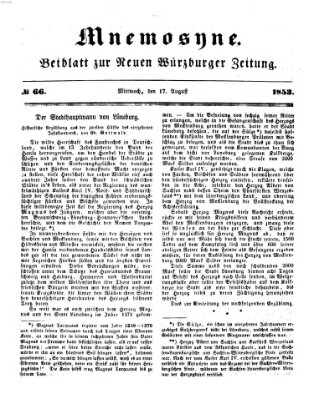 Mnemosyne (Neue Würzburger Zeitung) Mittwoch 17. August 1853