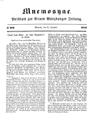 Mnemosyne (Neue Würzburger Zeitung) Mittwoch 21. Dezember 1853