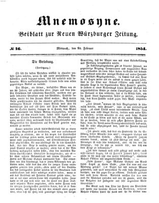 Mnemosyne (Neue Würzburger Zeitung) Mittwoch 22. Februar 1854