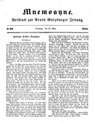 Mnemosyne (Neue Würzburger Zeitung) Sonntag 19. März 1854