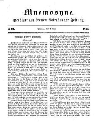Mnemosyne (Neue Würzburger Zeitung) Sonntag 2. April 1854