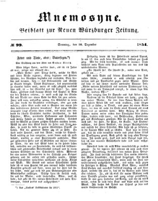 Mnemosyne (Neue Würzburger Zeitung) Sonntag 10. Dezember 1854