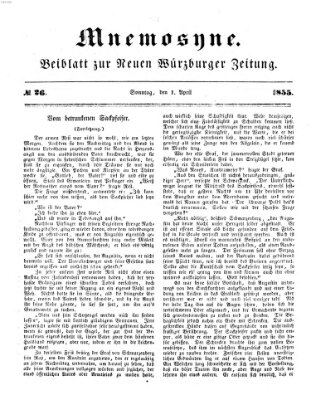 Mnemosyne (Neue Würzburger Zeitung) Sonntag 1. April 1855