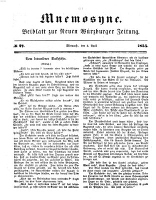 Mnemosyne (Neue Würzburger Zeitung) Mittwoch 4. April 1855