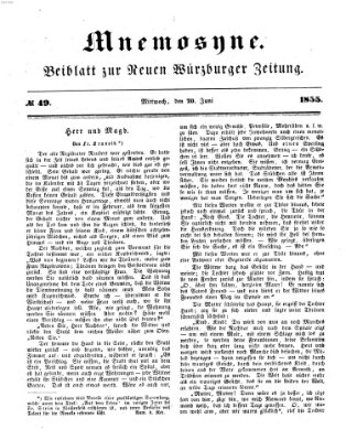 Mnemosyne (Neue Würzburger Zeitung) Mittwoch 20. Juni 1855