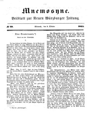 Mnemosyne (Neue Würzburger Zeitung) Mittwoch 3. Oktober 1855