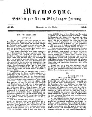 Mnemosyne (Neue Würzburger Zeitung) Mittwoch 17. Oktober 1855