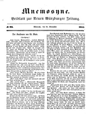 Mnemosyne (Neue Würzburger Zeitung) Mittwoch 21. November 1855