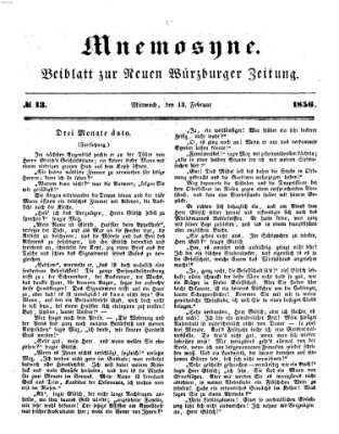 Mnemosyne (Neue Würzburger Zeitung) Mittwoch 13. Februar 1856