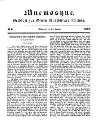 Mnemosyne (Neue Würzburger Zeitung) Mittwoch 14. Januar 1857