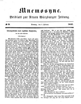 Mnemosyne (Neue Würzburger Zeitung) Sonntag 1. Februar 1857