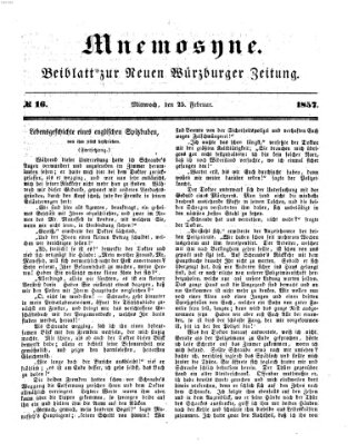 Mnemosyne (Neue Würzburger Zeitung) Mittwoch 25. Februar 1857