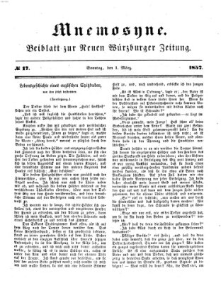 Mnemosyne (Neue Würzburger Zeitung) Sonntag 1. März 1857