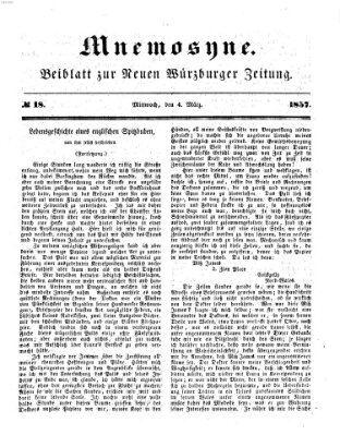 Mnemosyne (Neue Würzburger Zeitung) Mittwoch 4. März 1857