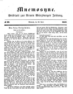 Mnemosyne (Neue Würzburger Zeitung) Mittwoch 22. April 1857