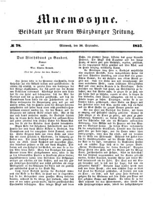 Mnemosyne (Neue Würzburger Zeitung) Mittwoch 30. September 1857