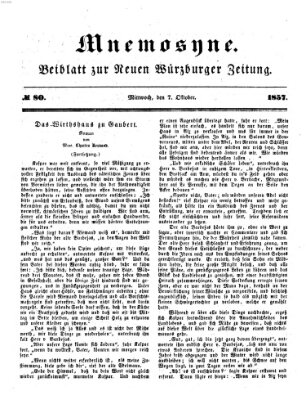 Mnemosyne (Neue Würzburger Zeitung) Mittwoch 7. Oktober 1857