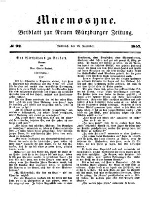 Mnemosyne (Neue Würzburger Zeitung) Mittwoch 18. November 1857