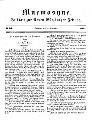 Mnemosyne (Neue Würzburger Zeitung) Mittwoch 25. November 1857