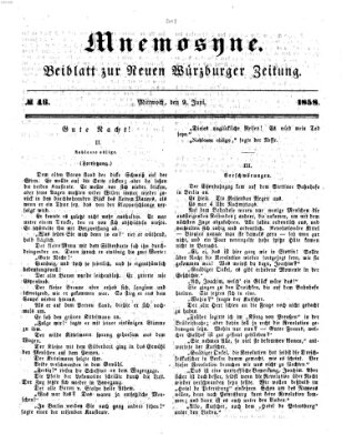 Mnemosyne (Neue Würzburger Zeitung) Mittwoch 9. Juni 1858