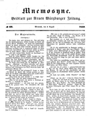 Mnemosyne (Neue Würzburger Zeitung) Mittwoch 3. August 1859