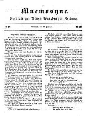 Mnemosyne (Neue Würzburger Zeitung) Mittwoch 29. Februar 1860