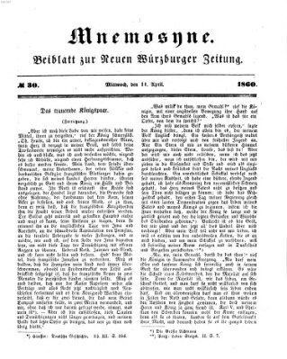 Mnemosyne (Neue Würzburger Zeitung) Mittwoch 11. April 1860