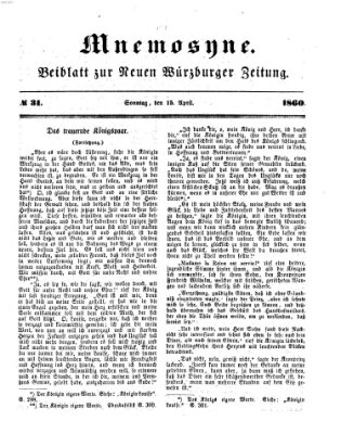 Mnemosyne (Neue Würzburger Zeitung) Sonntag 15. April 1860