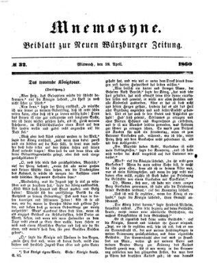 Mnemosyne (Neue Würzburger Zeitung) Mittwoch 18. April 1860